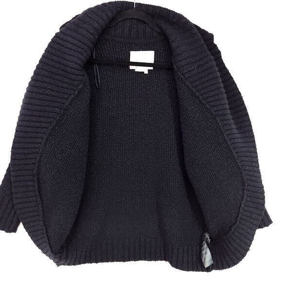 by Anthropologie Womens Cardigan Small Denise Black Waffle Knit Open Sweater - Picture 3 of 12